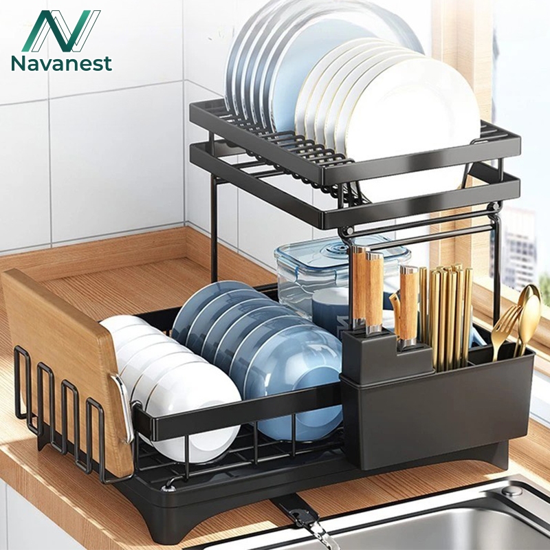 Navanest วางชาม  และตะเกียบได้มาก  ชั้นวางของในครัว  ชั้นวางจานชามสองชั้น  ชั้นวางชาม ชั้นวางชาม  ตะ