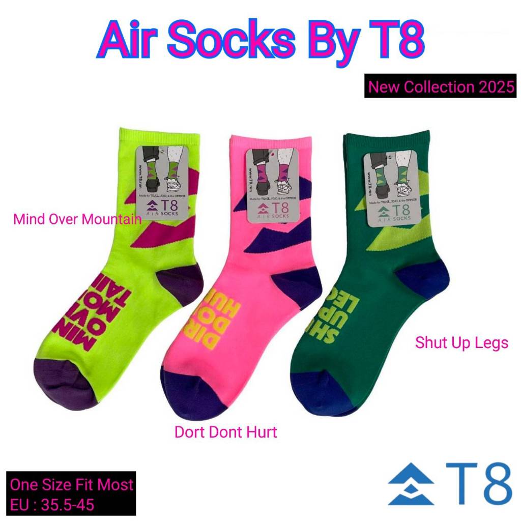 T8 Run ถุงเท้าวิ่ง  Air Socks unisex เล่นกีฬา ใส่ลำลอง น้ำหนักเบา 28g แห้งไว สีใหม่
