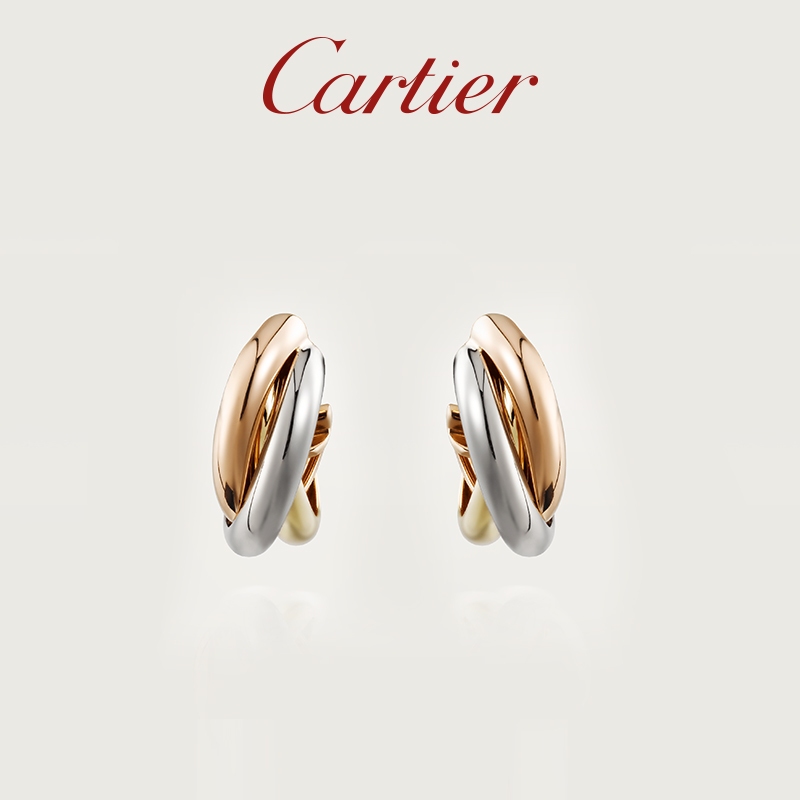 Cartier Cartier flagship store Trinity rose gold, yellow gold, white gold three-ring three-color gold earrings [gift]