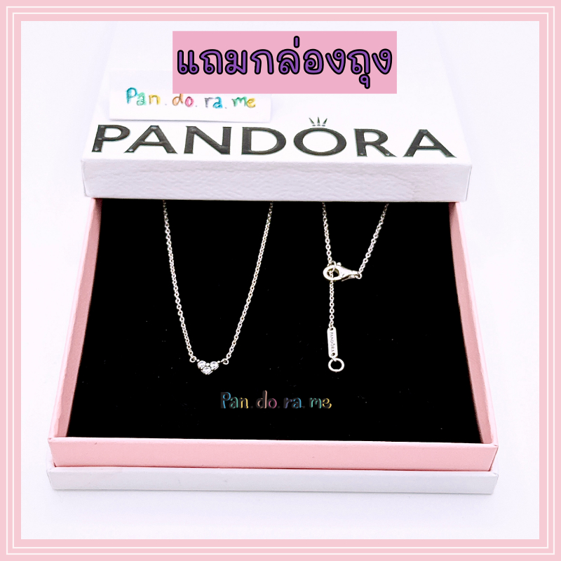 [พร้อมส่ง สินค้าแท้ 💯] แถมกล่อง สร้อยคอแพนโดร่า รุ่น Pandora Triple Stone Heart Collier Necklace