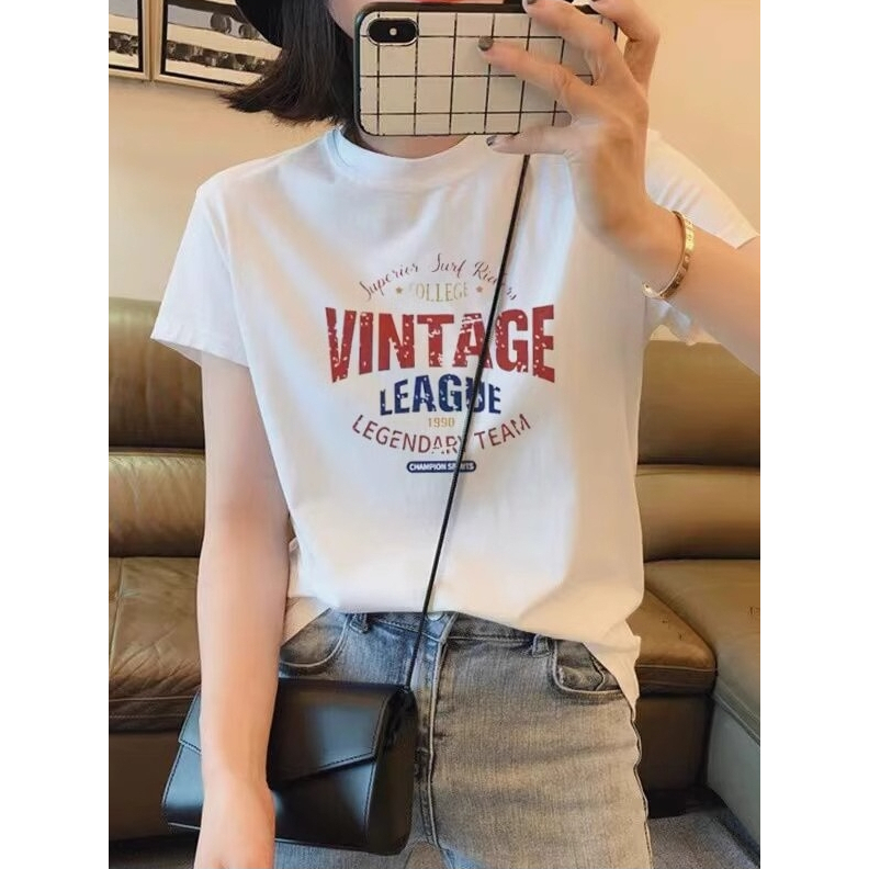 【ส่งจากไทย】เสื้อยืดแฟชั่นสตรี ปลอกคอทรงกลมแบบใหม่ แขนสั้น สไตล์เรียบง่าย คุณภาพสูง ผ้านุ่มสวมใส่สบาย