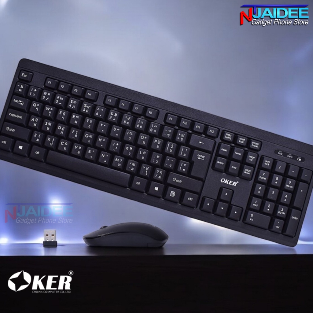 OKER ชุดคีย์บอร์ดและเมาส์ไร้สาย รุ่น K-913 สีดำ