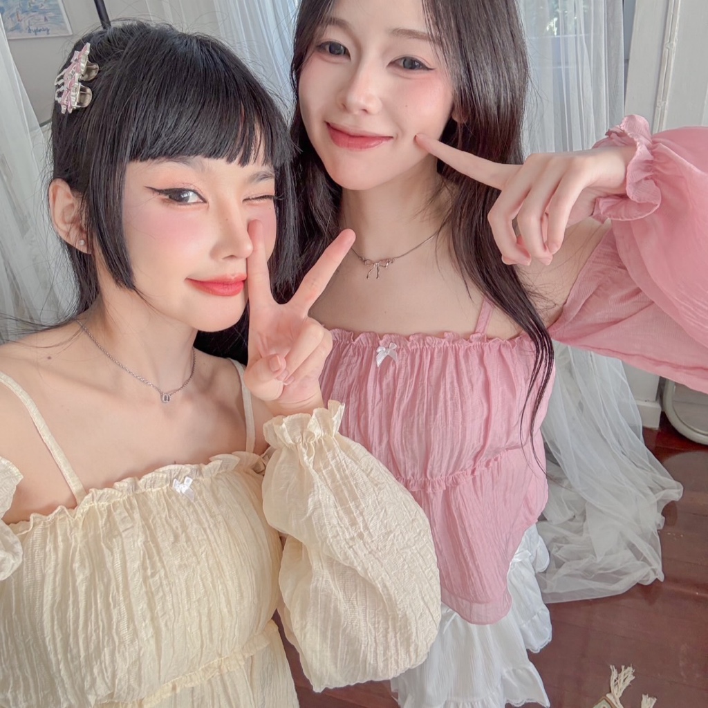 RIKA น้องไอริน เสื้อสายเดี่ยวแขนพองระบายสองชั้น