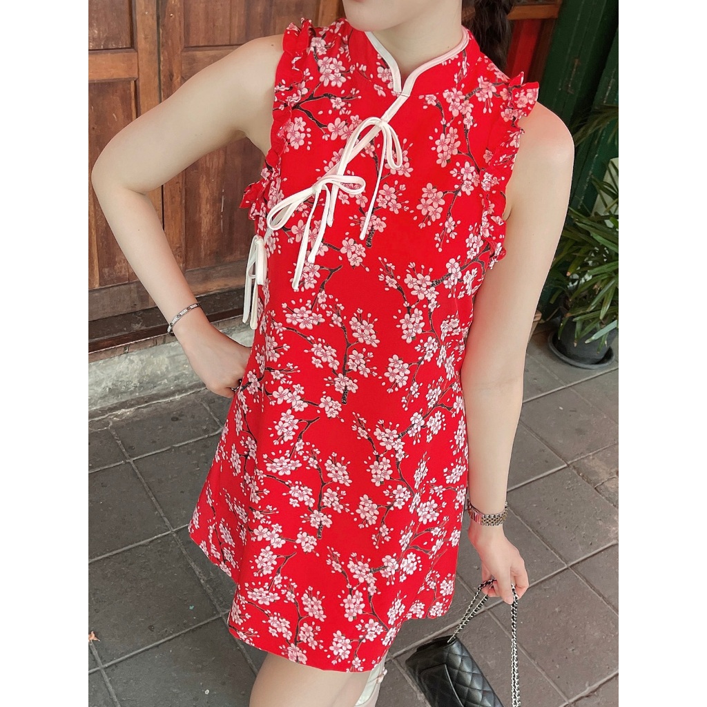 ส่งด่วน 🚨 SLYQ MADE 🌸 LUNAR FLORAL PRINT QIPAO DRESS เดรสแขนกุดคอจีนลายดอก ชุดตรุษจีน กี่เพ้า ชุดจีน - รูปที่ 6