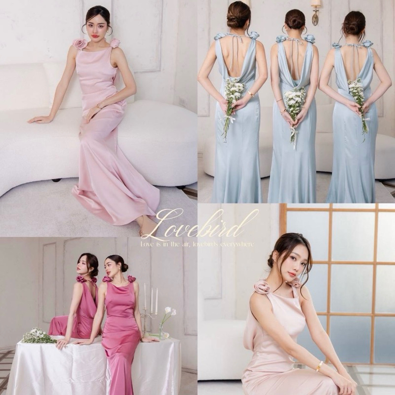 🏷️Red Carpet #R102 LOVEBIRDS ชุดเดรสดีไซน์หรู เดรสเว้าหลัง ซาติน ชุดออกงาน ชุดเพื่อนเจ้าสาว เรียบหรู