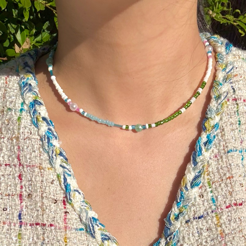 Piing me Necklace | สร้อยคอลูกปัดโทนสีฟ้าเขียว