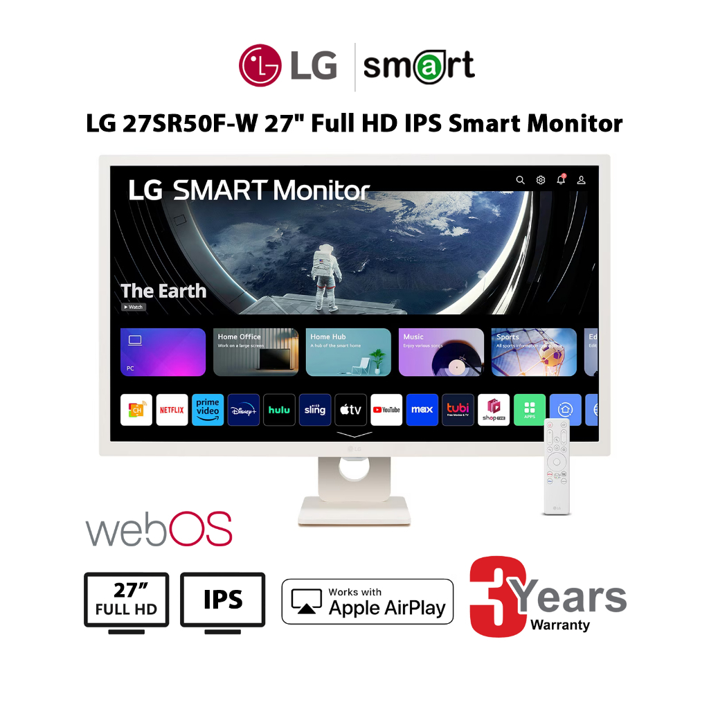 LG 27SR50F-W 27" Full HD IPS Smart Monitor with webOS