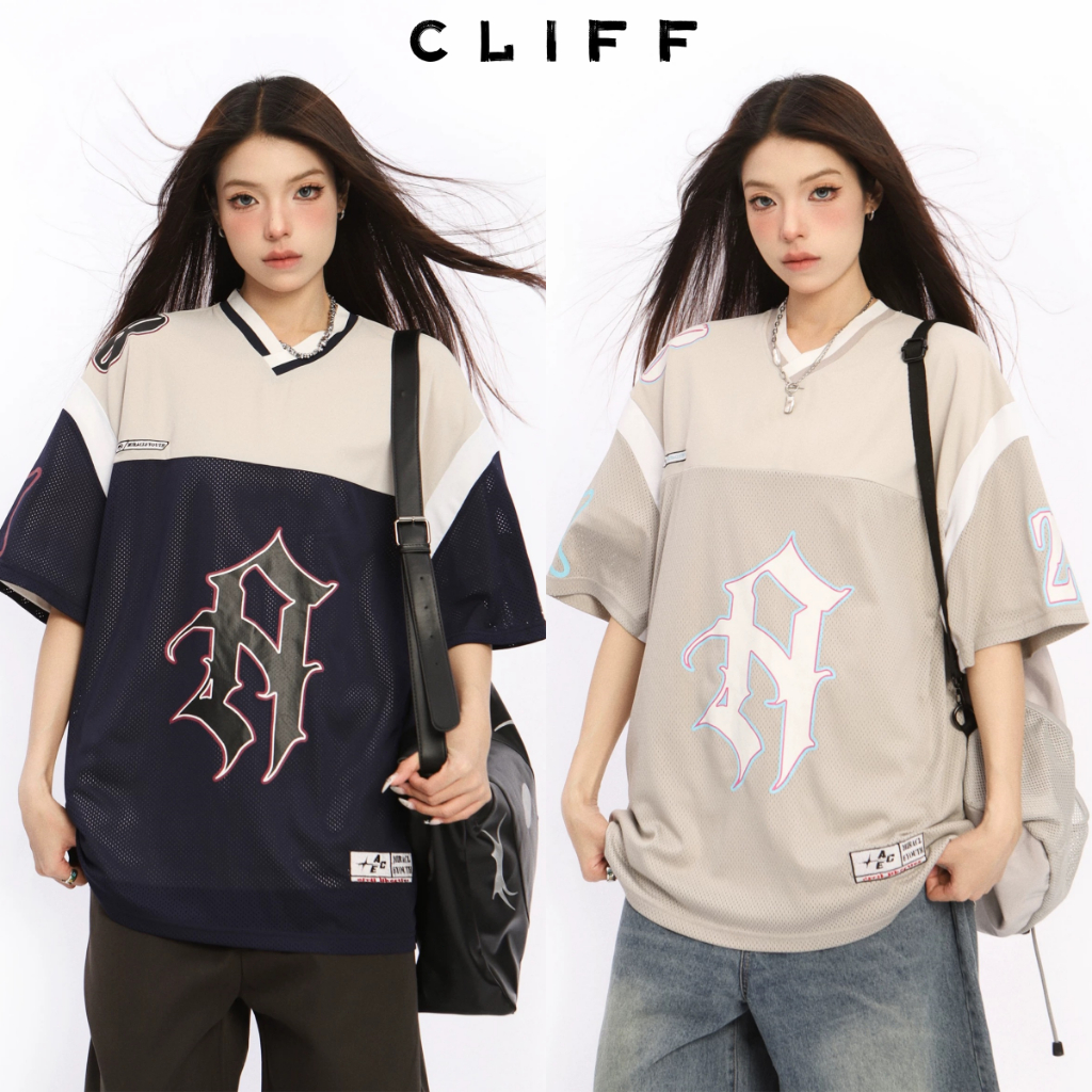 CLIFF แขนสั้นผู้ชาย สไตล์อเมริกัน เย็บติดกัน ยอดนิยม แบบหลวม ใส่สบาย