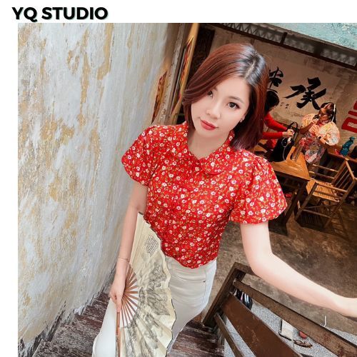 MG239เสื้อกี่เพ้าคอปกแขนพอง ป้าย YQ