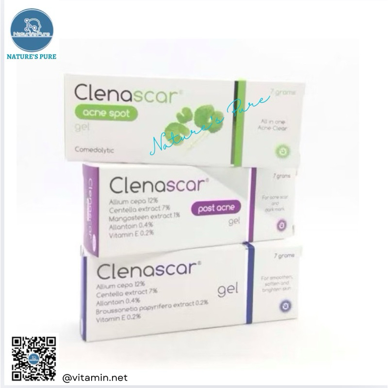 Clenascar acne แต้มสิว สีเขียวexp. /post acne รอยสิว สีม่วงexp./ทาแผลเป็น สีน้ำเงินexp.24/9/ ขนาด 7 กรัม พร้อมส่ง ของแท้