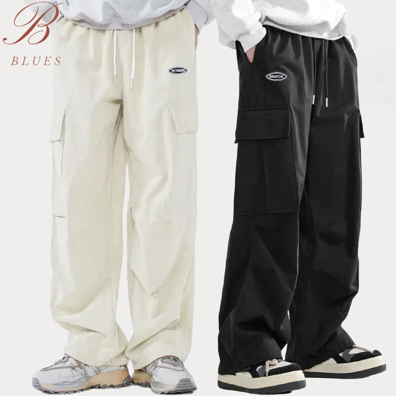 B BLUES กางเกงทำงานผู้ชายสไตล์ใหม่สุดเทรนด์ มีกระเป๋าหลายใบ แบบหลวมและขากระบอกตรง Men กางเกง คาโก้