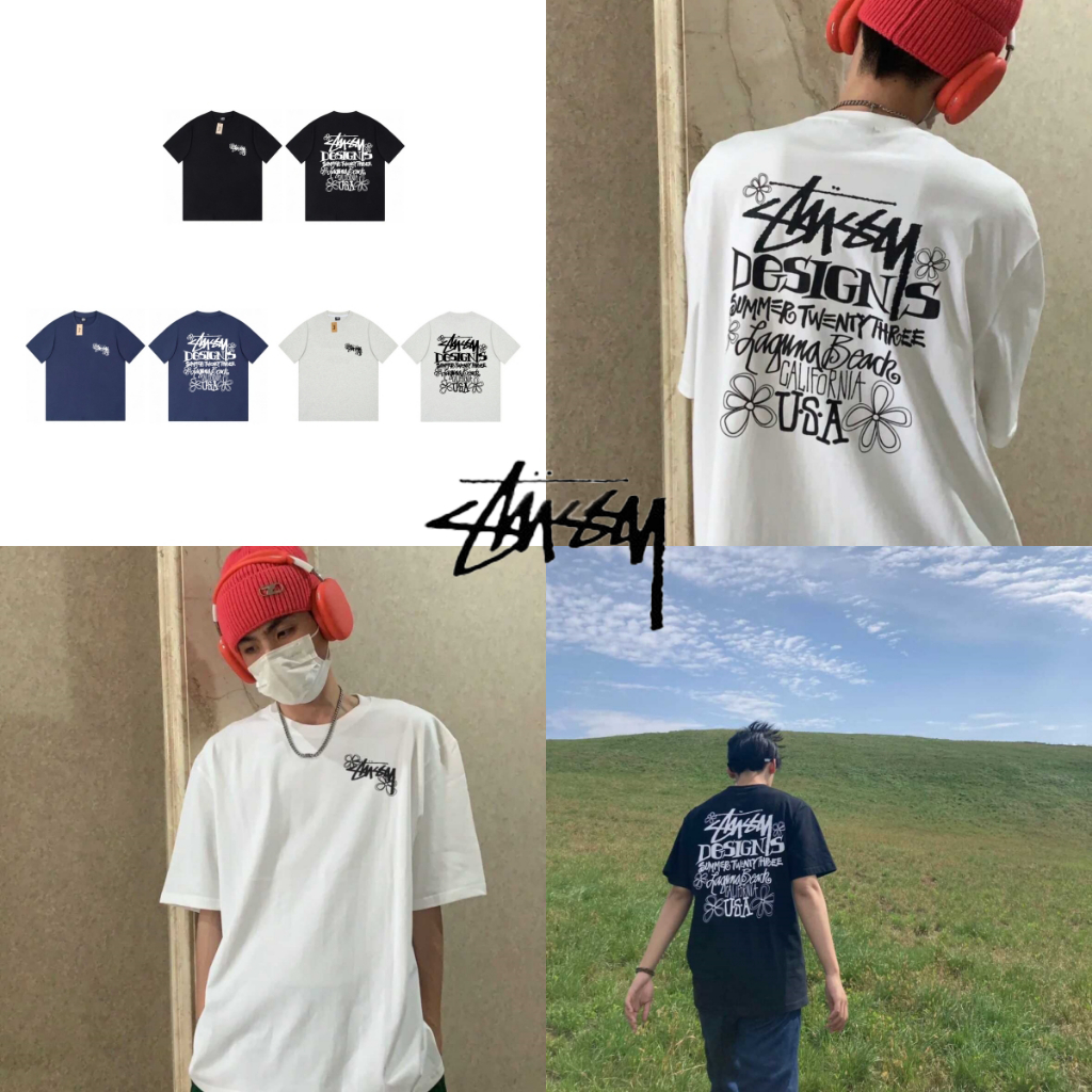 MINI-SHOP ขนสั้น Stussy เสื้อยืด ท็อปหลวม ของแท้ 100% จาก Korea Duty Free