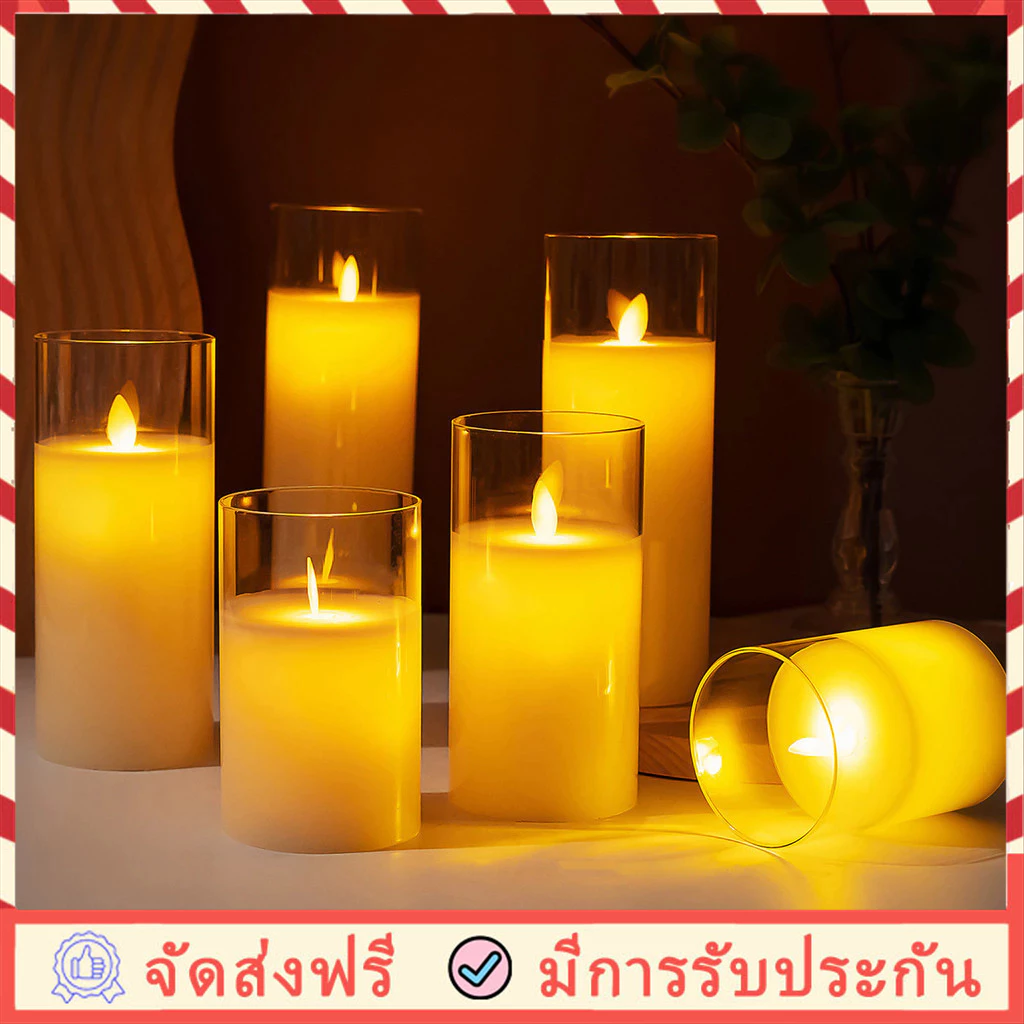 เทียนไฟฟ้าLED โคมไฟเทียน เทียนอิเล็กทรอนิกส์ แถมถ่าน จิ๋วไร้ควันปลอดภัย เปลวไฟแกว่งจำลอง ตกแต่งสร้างบรรยากาศ