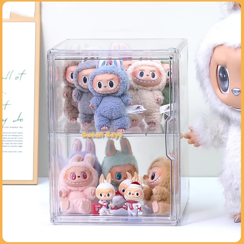 Labubu กล่องเก็บโมเดล ป้องกันฝุ่นและความชื้นกล่องอะคริลิคใส กล่องโชว์โมเดล วางซ้อนกัน