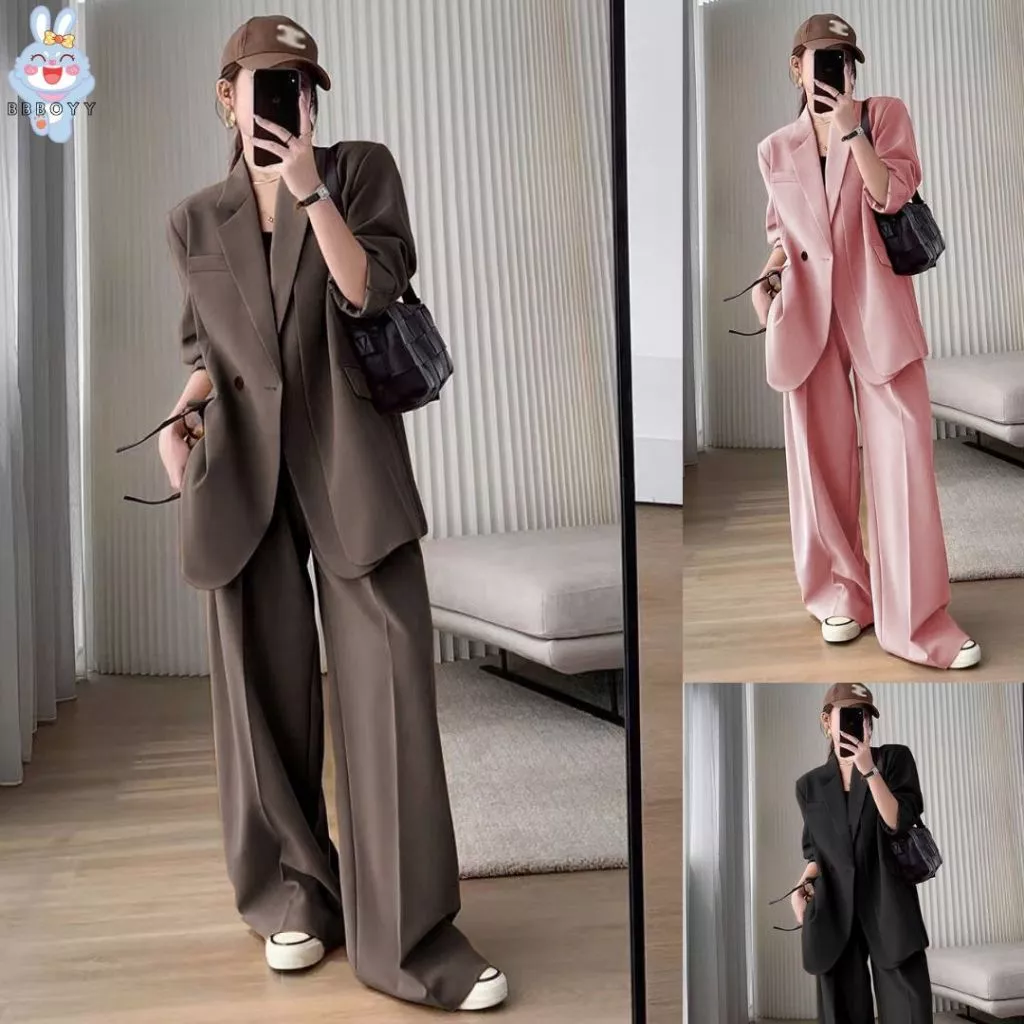 SUIT-21 ชุดเซ็ตสูท เสื้อ Blazer สำหรับผู้หญิง เสื้อแขนยาว+กางเกงขายาว มีซับใน ใส่ทำงาน พร้อมส่ง