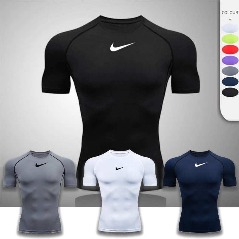 เสื้อฟิตเนส เสื้อรัดกล้ามเนื้อ compression shirt เสื้อยืดแขนสั้น แบบแห้งเร็ว ระบายอากาศได้ดี