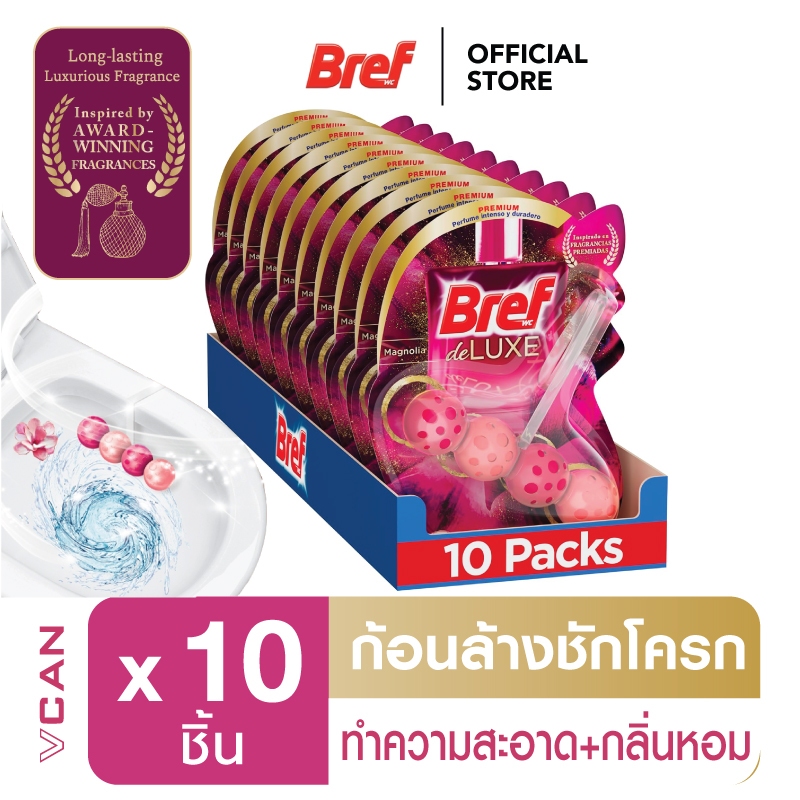 Bref Deluxe Delicate Magnolia เบรฟ ดีลักซ์ ดิลิเคท แมกโนเลีย ทำความสะอาดชักโครก (1ลัง/10ชิ้น)
