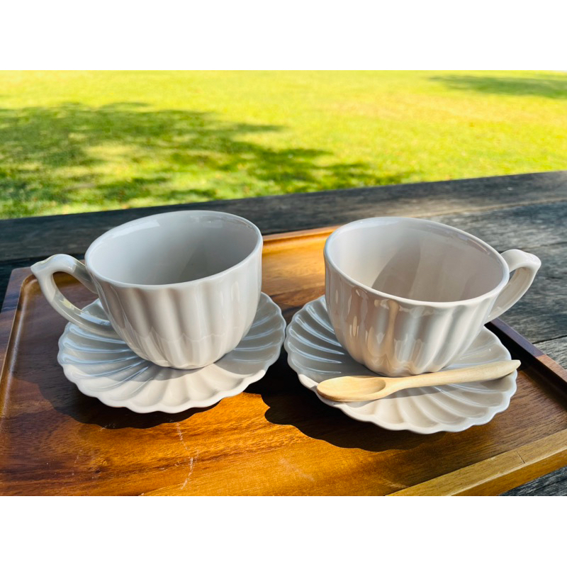 ชุดกาน้ำชา กาน้ำชาเซรามิค เซตกาน้ำชาอังกฤษ ลายเปลือกหอยสีครีม - รูปที่ 2