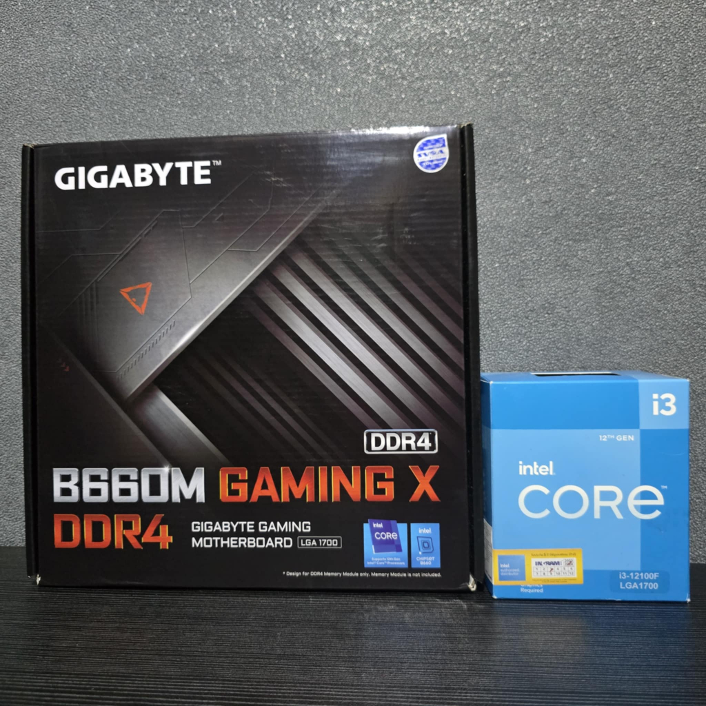 CPU INTEL CORE I3 12100F (4C/8T) + GIGABYTE B660M GAMING X DDR4 มือ2 / ใช้งานปกติ / มีประกันศูนย์ไทย