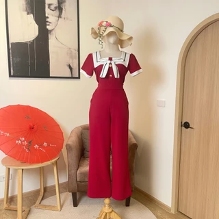 สินค้าพร้อมส่ง ชุดเซตยาวทรูโทน ผ้าวูลเวฟ เสื้อคอปกแต่งกุ้นโบว์หน้าแต่งกระดุมเมอแรง+กางเกงเอวเรียบสม็อคหลังมีกระเป๋า A579