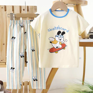 ชุดเซ็ทเสื้อผ้าเด็ก แขนสั้น+ขายาว ลายน่ารัก ใส่นอนได้ ผ้าเบาสบาย