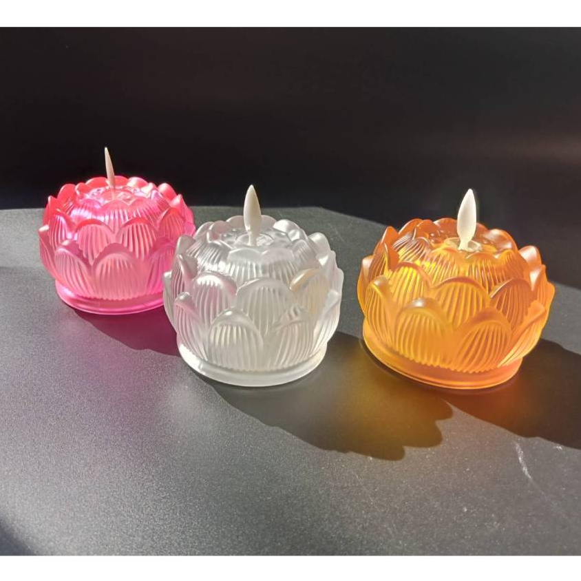 เทียนดอกบัว LED (เนื้อแก้ว) ต่อชิ้น ขนาด 8 cm.No.3527MKK