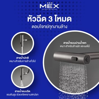 MEX ก๊อกผสมน้ำร้อน-เย็น รุ่น TFP03GM สามารถปรับสายน้ำได้ 3 แบบ ดึงหัวก๊อกออกได้ ชนิดติดตั้งบนเคาน์เตอร์ (สี Grey Metal)
