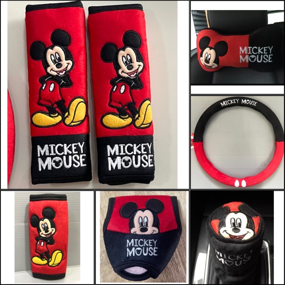หุ้มพวงมาลัย/หมอนรองคอ/หุ้มเกียร์/หุ้มเบรคมือ#มิกกี้เท้าเหลือง mickey ลิขสิทธิ์แท้