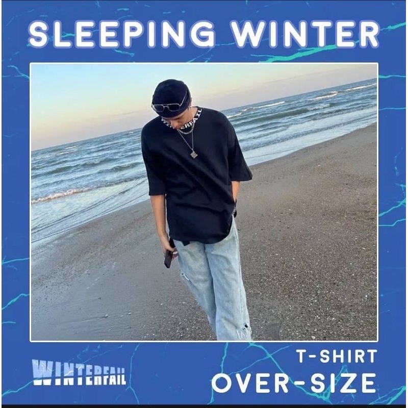 sleeping winter Black เสื้อยืด oversize สีดำ
