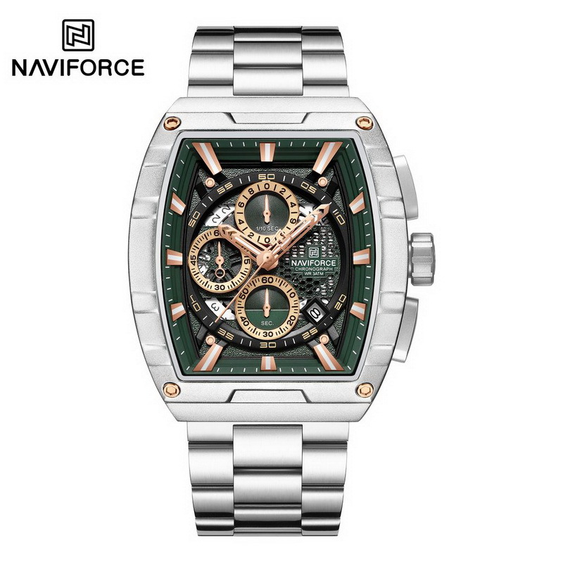 Naviforce นาฬิกาข้อมือผู้ชาย สปอร์ตแฟชั่น  NF8066 หน้าปัดโคโนกราฟ ทรงถังเบียร์ สายสแตนเลส กันน้ำ ระบบอนาล็อก