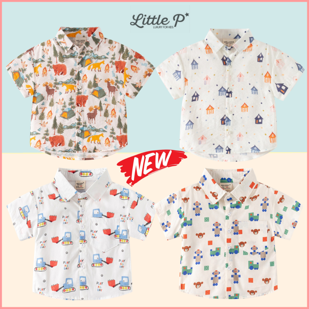 พร้อมส่ง ใหม่ ! เสื้อเชิ้ตเด็กชาย เชิ้ตแขนสั้นเด็กชาย ปี 2024 อายุ​ 1-8 ปี By Little.P