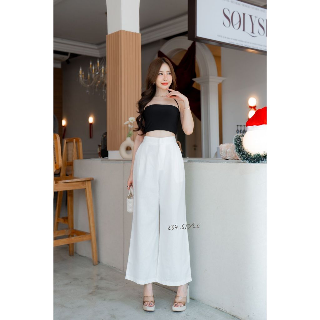 LH01 กางเกงขายาว 2จีบหน้าผู้หญิง ผ้าลินินตะขอ ซิปหน้า ฟรีไซส์ เล็ก-ใหญ่ ใส่ชิวชิวสบาย - รูปที่ 2