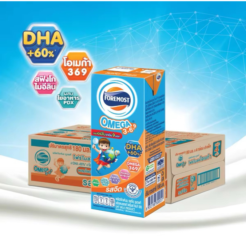 (ยกลัง 36กล่อง) นมกล่องโฟร์โมสต์ โฟร์โมสต์ โอเมก้า 369 รสจืด 180มล Foremost Omega 369