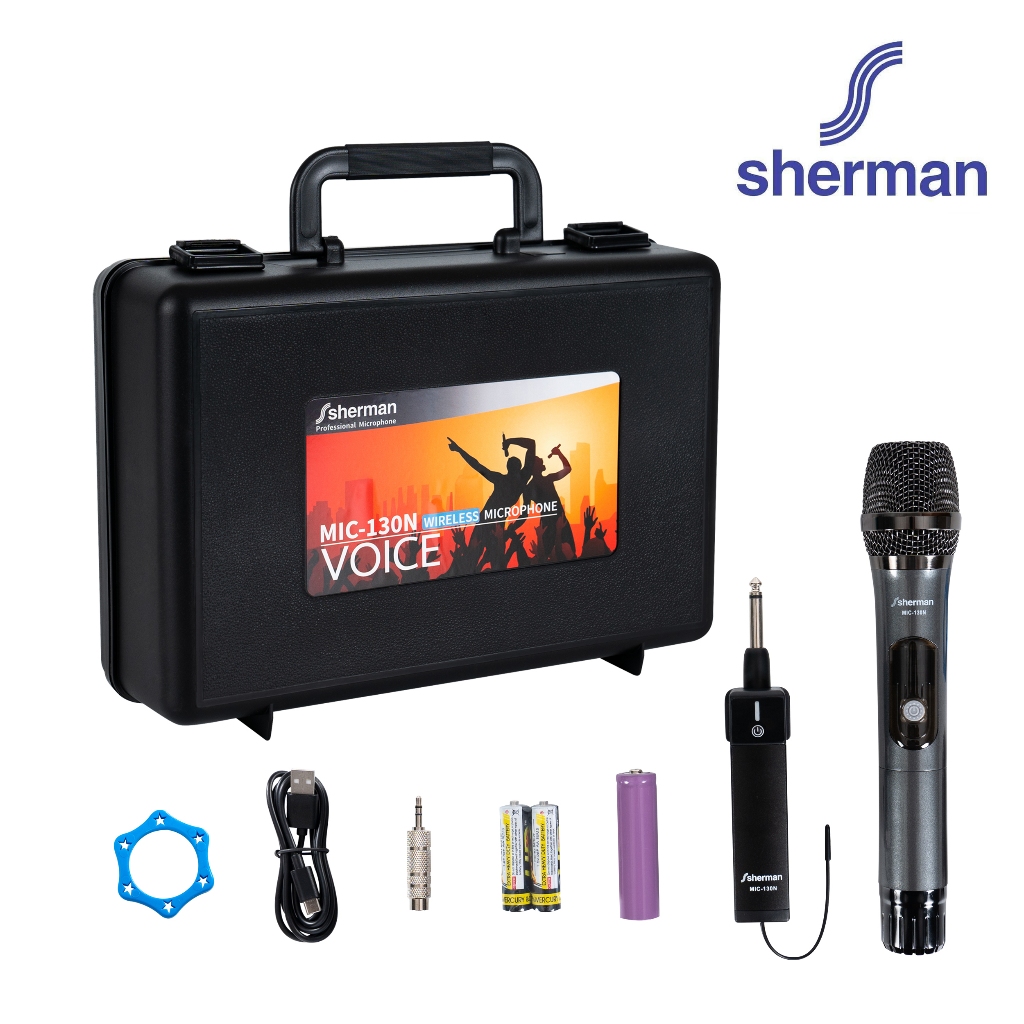 ไมโครโฟนไร้สาย ไมค์เดี่ยว  ตัวไมโครโฟนหน้าจอ LED สีฟ้า Sherman  รุ่น MIC-130N