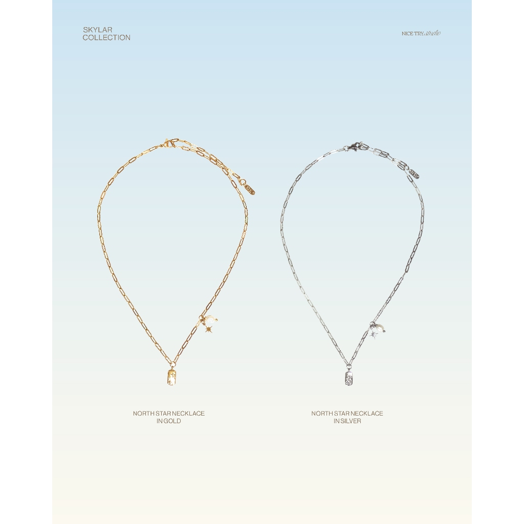 nice try studio - North Star Necklace / Skylar Coleection สร้อยคอโซ่และชาร์มไข่มุกและดาว #070