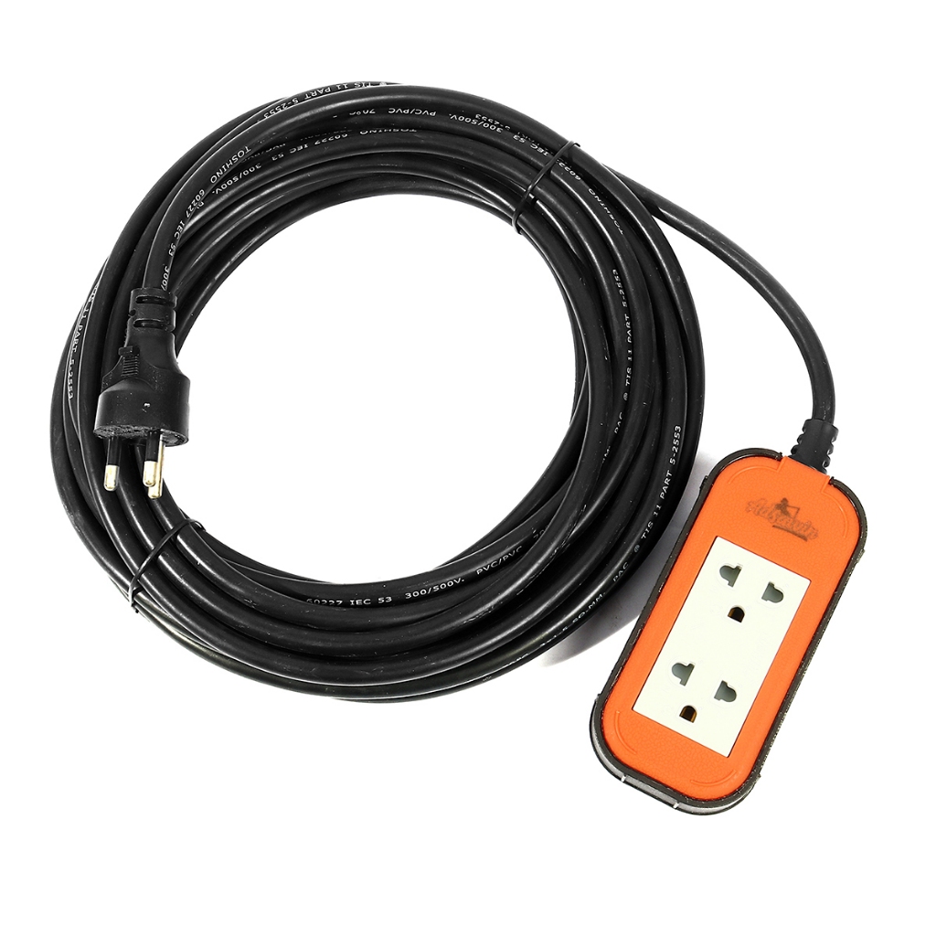 ปลั๊กบล็อก ปลั๊กพ่วง มอก. อัศวิน (ADSAWIN By TOSHINO) 2 ช่องเสียบ  ความยาวสายไฟ 10 เมตร สีส้ม-ดำ