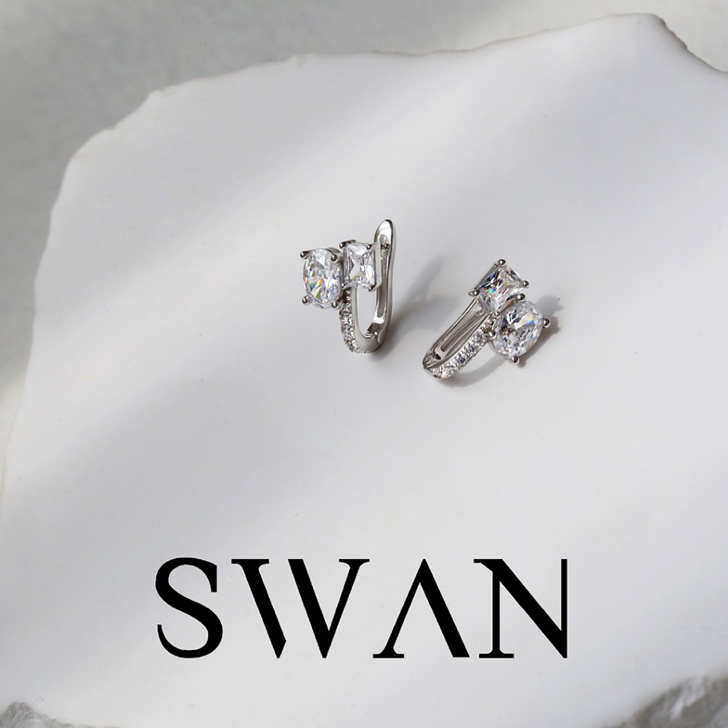 Swan حلق فضة حقيقية بحجرين زركون — صورة 4