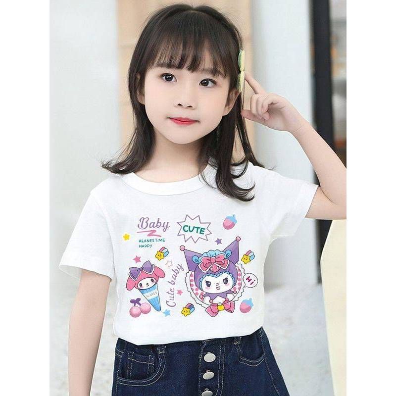 เสื้อยืดเด็ก แขนสั้น ผ้าคอตตอนผสม นิ่มใส่สบาย เด็กผู้หญิง