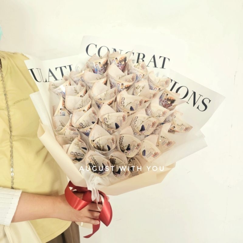 มาใหม่ | ช่อธนบัตรเปล่า ใส่เงินเองได้ ลาย CONGRAT สำหรับเป็นของขวัญ รับปริญญา  ปัจฉิม แสดงความยินดี
