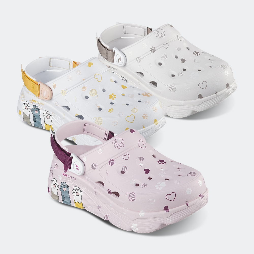 SKECHERS รองเท้าแตะหัวโตผู้หญิง รุ่น MAX CUSHIONING FOAMIES /111658 (ขาว,ฃมพู,ขาว)
