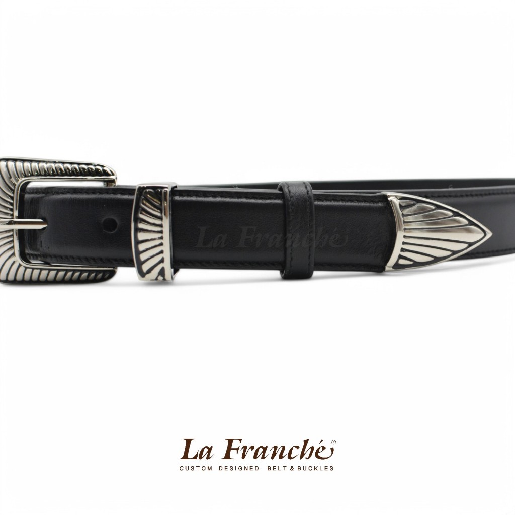 La Franche حزام جلد بقري نابا أسود مع إبزيم — صورة 5