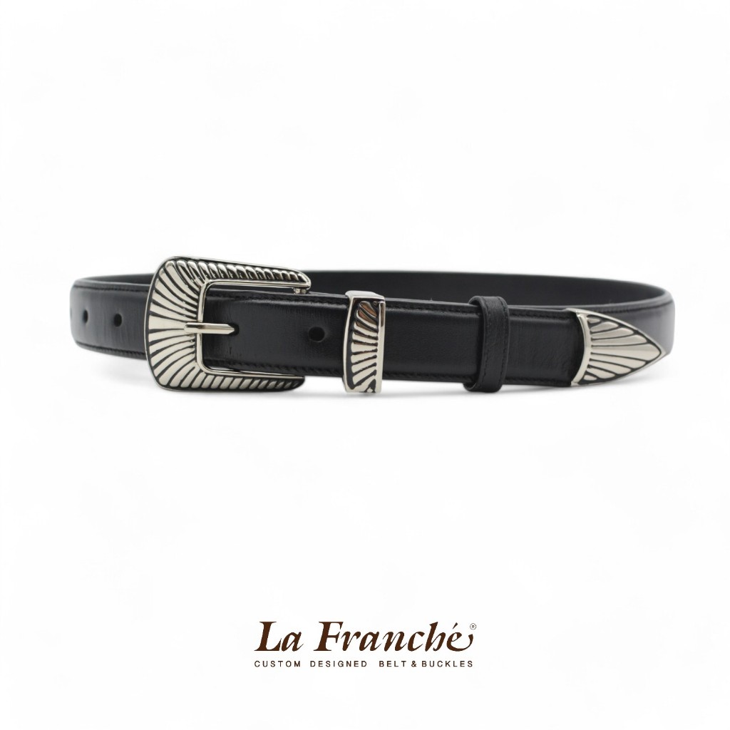 La Franche حزام جلد بقري نابا أسود مع إبزيم — صورة 3