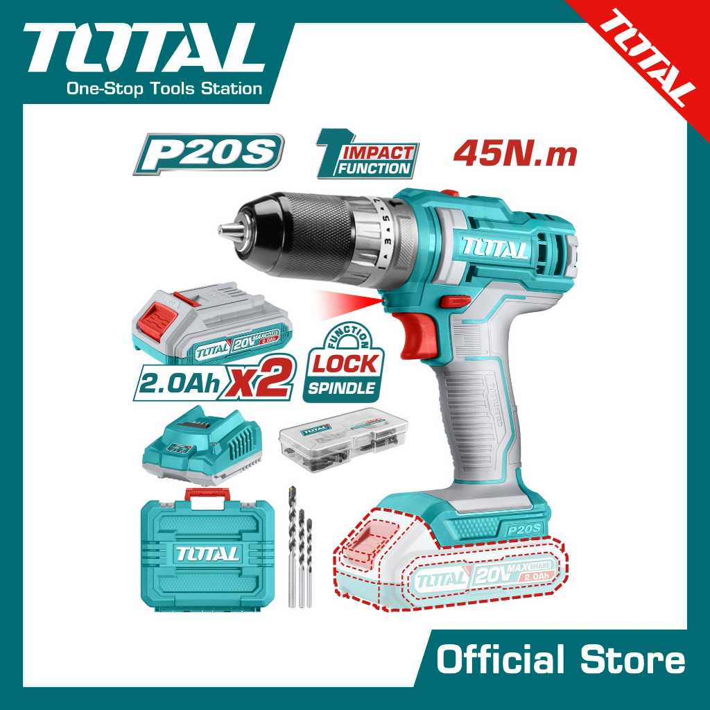 TOTAL สว่านกระแทกแบตเตอรี่ไร้สาย20V. #TIDLI201452