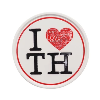 จานรองแก้วดูดน้ำ ทรงกลมมีขอบ ลาย I Love Thailand ที่รองแก้วซับน้ำ King Coaster ธนบดีเซรามิคลำปาง ceramic coaster ของฝาก