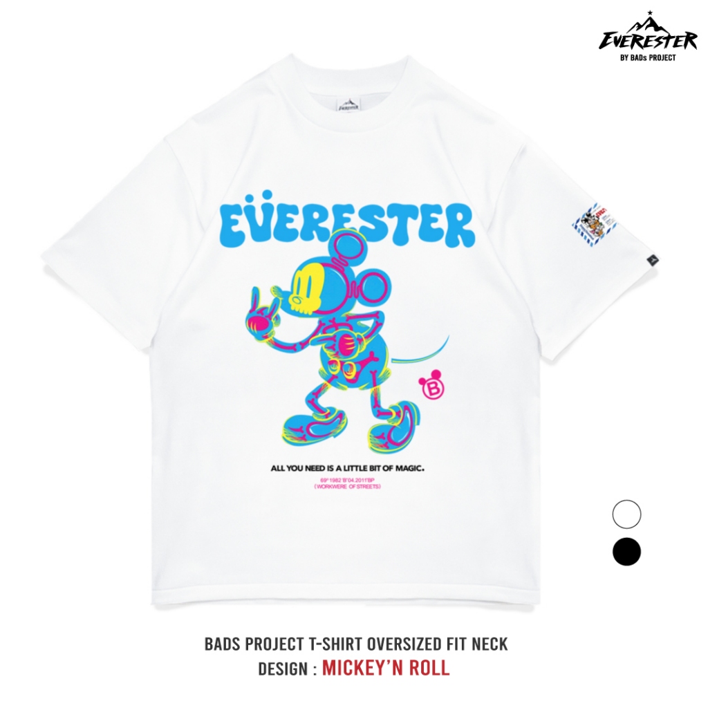 EVERESTER เสื้อยืด เสื้อคอฟิต Heavy Cotton เสื้อผู้ชาย Oversize Mickey Rock N Roll ขาว ผู้ชาย EXP