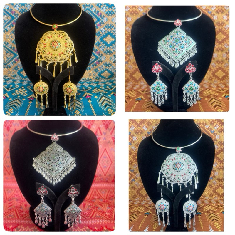 Sale ชุดโช็คเกอร์+ต่างหูแบบหนีบลงยาใส่กับชุดไทย ชุดล้านนาสวยๆ