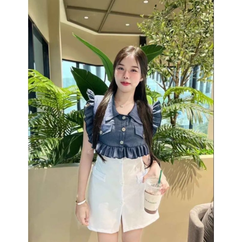 ชุดเดรส ผ้ายีนส์เทียม สวยมาก น่ารักเวอร์ ราคาถูกสุด