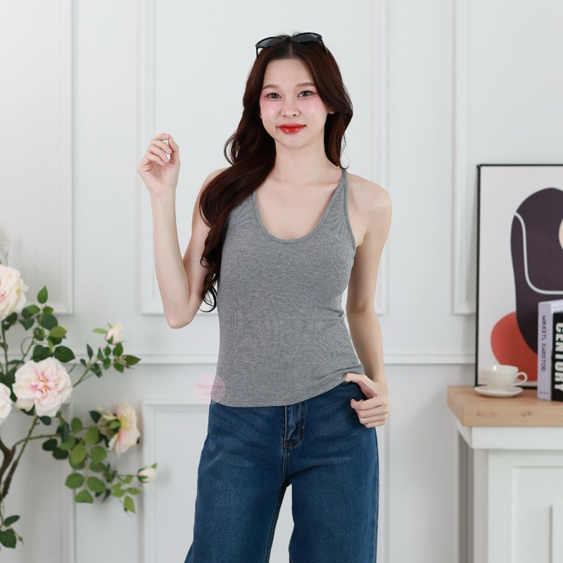 🍒Ninamee เสื้อกล้ามมีบราคอเว้า อก28-38 นิ้ว ผ้าร่องพรีเมียม ยืดหยุ่นใส่สบาย สาวอวบใส่ได้ ทรงสวย #NN12 รูปที่ 5