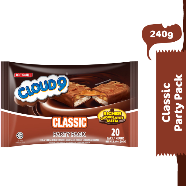 Jack n Jill Cloud 9 Classic Party Pack 1 ห่อ มี 20 ชิ้น แยกซอง น้ำหนัก 240 กรัม มีฮาลาล จากมาเลเซีย BBF.09/09/26