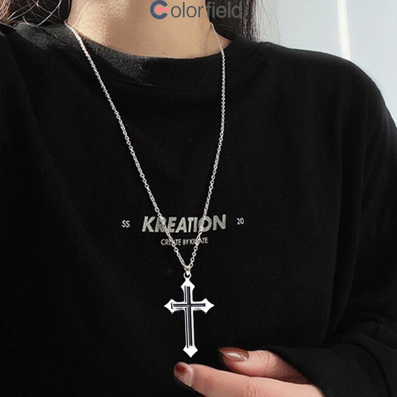 Colorfield สร้อยคอเงิน พร้อมจี้ไม้กางเขน สไตล์เกาหลี พังก์ ฮิปฮอป สําหรับผู้ชายและผู้หญิง-COD💖